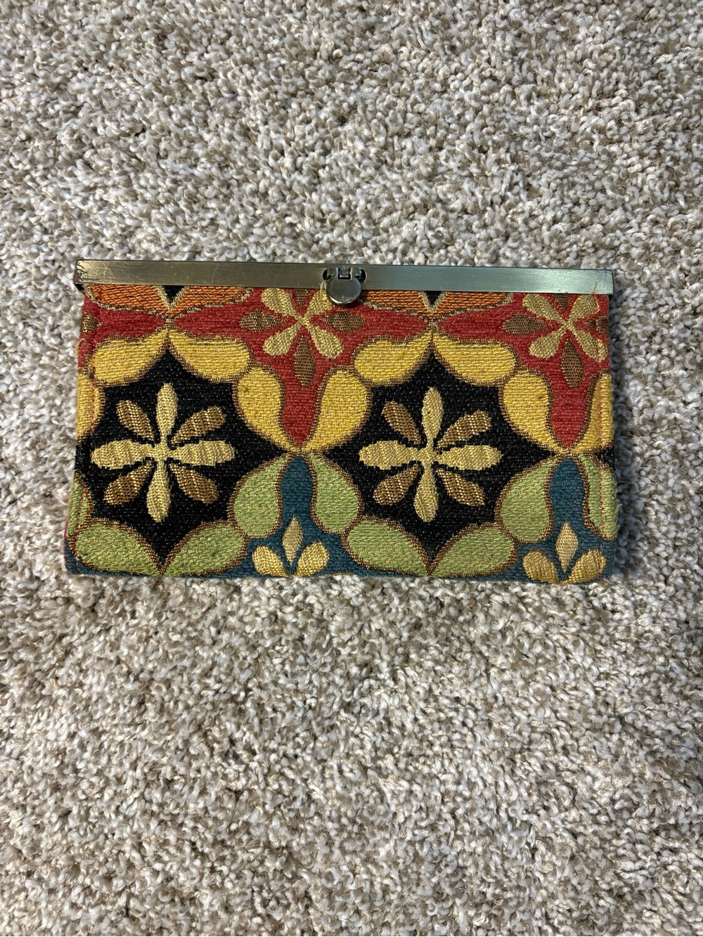 Vintage Multicolor Floral Wallet Metal Frame Clasp Folding Card Slots coin